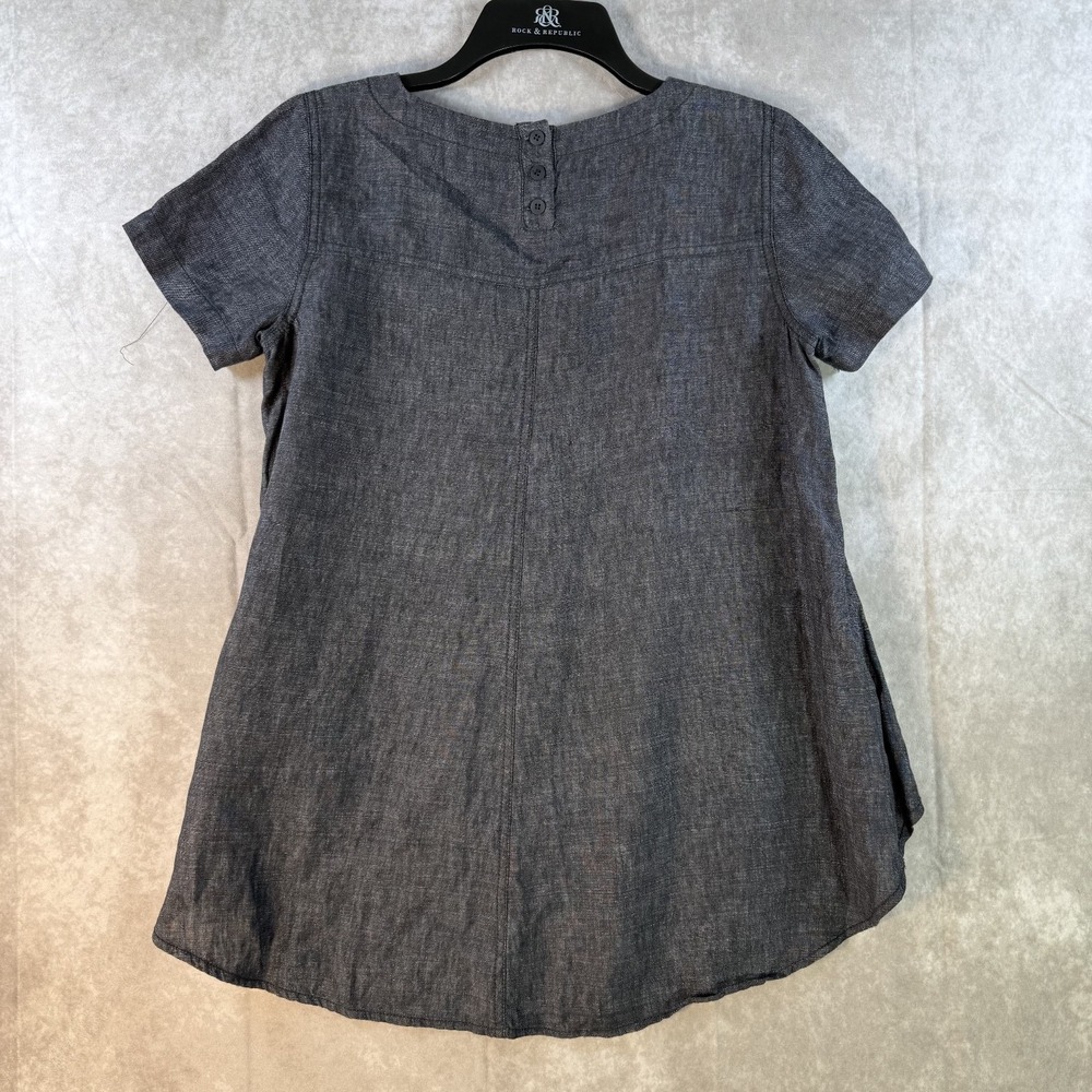 Eileen Fisher Swing Blouse Women XS Charcoal Hi-Low 100% Organic Linen Lagenlook - Picture 2 of 7